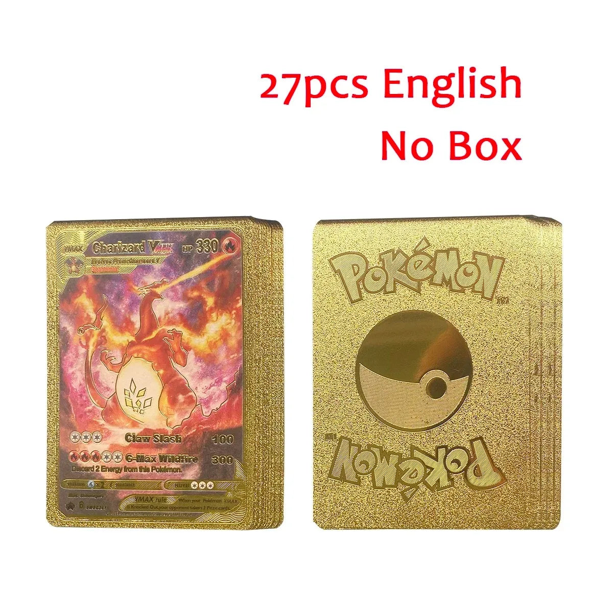 10-55Pcs Pokemon Gold Foil Cards Golden Letters English Spanish French German Game Card Metalicas Charizard Vmax Gx Series Gift