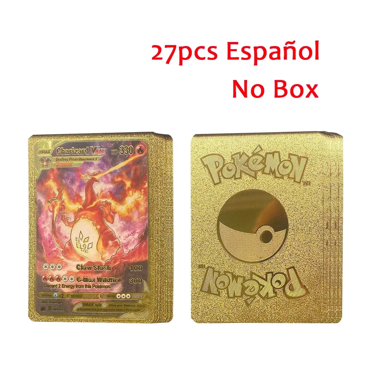 10-55Pcs Pokemon Gold Foil Cards Golden Letters English Spanish French German Game Card Metalicas Charizard Vmax Gx Series Gift