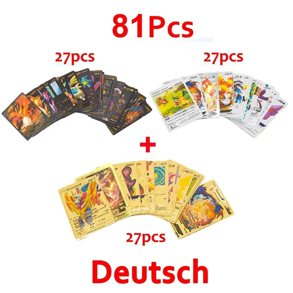 30-165pcs Gold Pokemon Colorful Card Set Black Vmax Vstar Sliver GX Box Pikachu Carta Charizard German French Spanish Game Cards