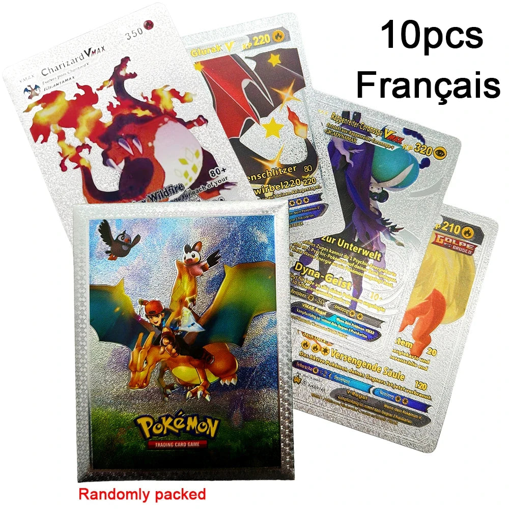 10-55Pcs Pokemon Gold Foil Cards Golden Letters English Spanish French German Game Card Metalicas Charizard Vmax Gx Series Gift