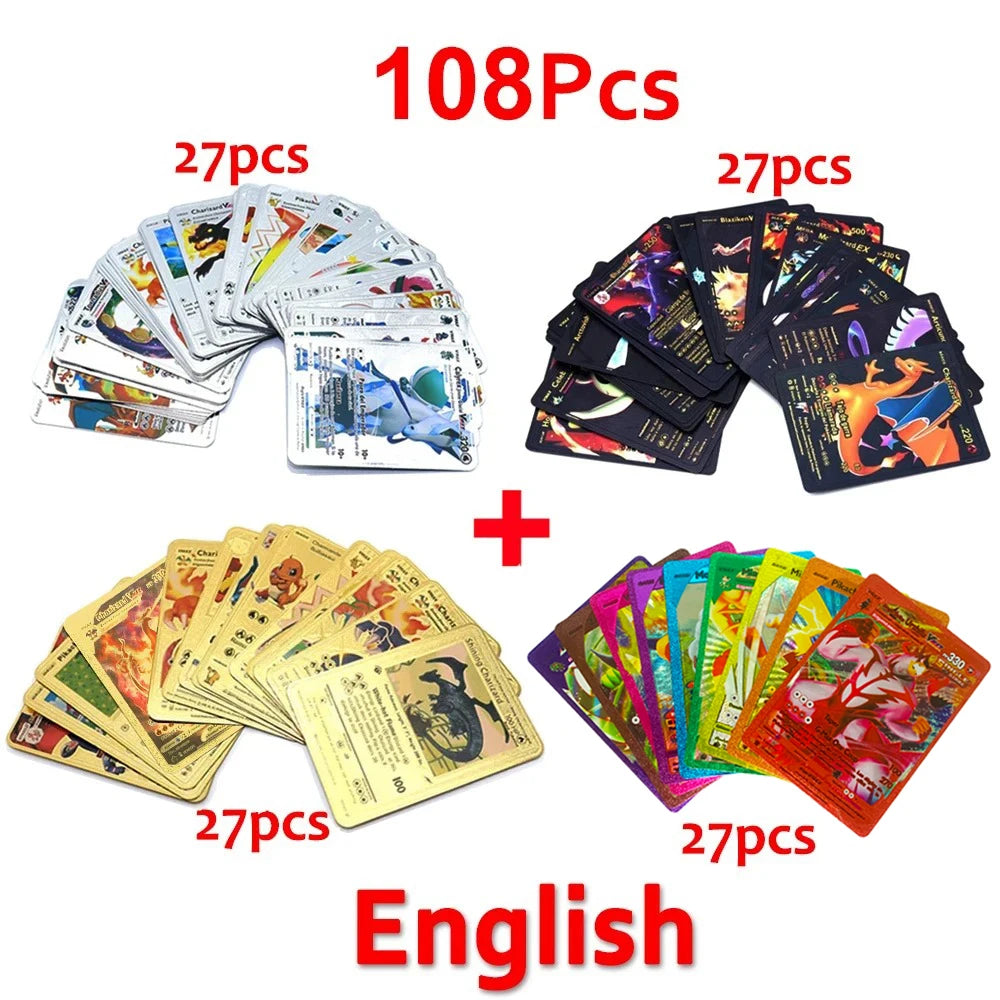 30-165pcs Gold Pokemon Colorful Card Set Black Vmax Vstar Sliver GX Box Pikachu Carta Charizard German French Spanish Game Cards