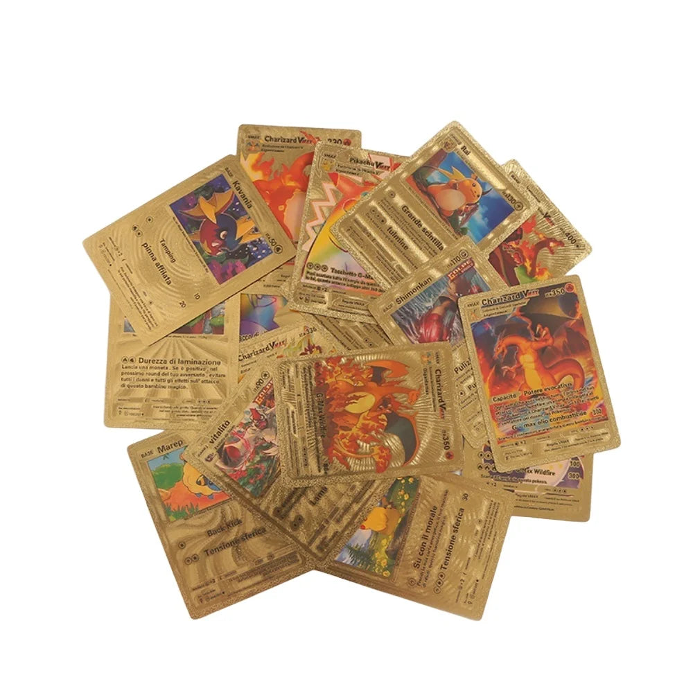 30-165pcs Gold Pokemon Colorful Card Set Black Vmax Vstar Sliver GX Box Pikachu Carta Charizard German French Spanish Game Cards