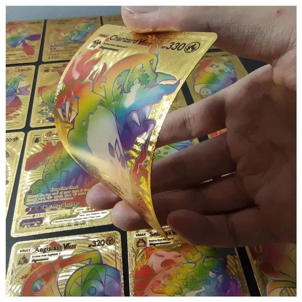 10-55Pcs Pokemon Gold Foil Cards Golden Letters English Spanish French German Game Card Metalicas Charizard Vmax Gx Series Gift