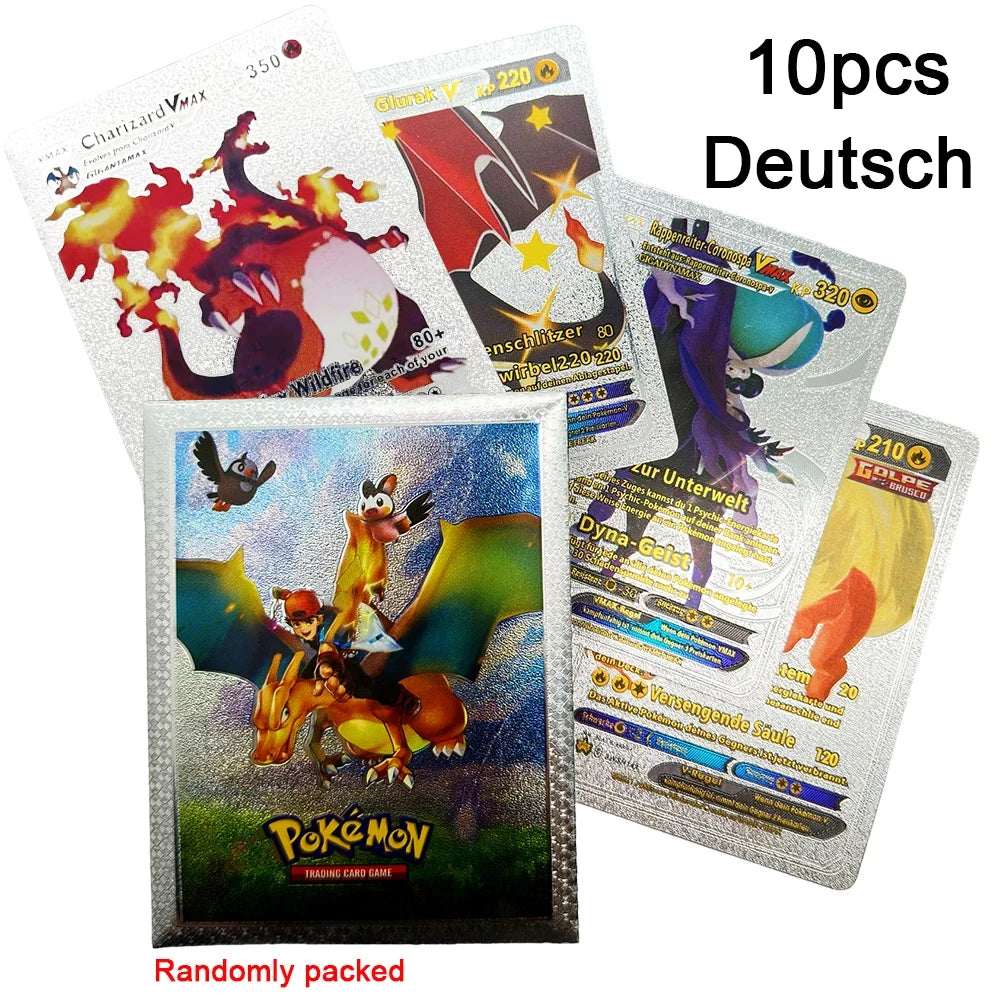 10-55Pcs Pokemon Gold Foil Cards Golden Letters English Spanish French German Game Card Metalicas Charizard Vmax Gx Series Gift